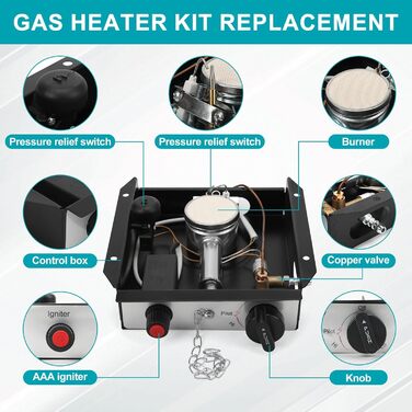 Комплект для заміни газового обігрівача (4 отвори), комплект для заміни газового обігрівача, коробка керування скляною трубою для пропану, контролер впускного повітря для зовнішнього обігрівача, комплект для монтажу на плиту без редукційного клапана