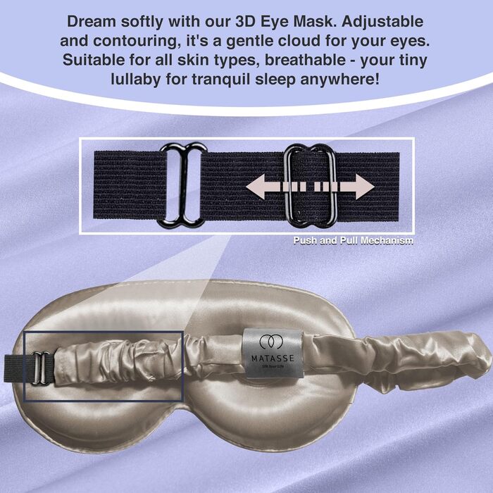 Шовкова маска для очей MATASSE Silk Your Life - 3D контурна маска для сну, чохол для очей, маска для сну з ремінцем для жінок, шам