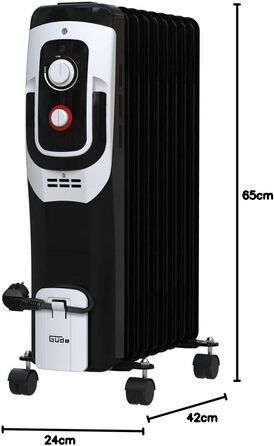 Масляний радіатор Gde OR 2000-9 DT (220-240 В, потужність нагріву 2000 Вт, 3 рівні нагріву (800/1200/2000 Вт), РК-дисплей, функція таймера, 9 ребер, безступінчастий термостат, захист від перекидання та перегріву, транспортні колеса) 2000 Вт / 9 ребер з РК