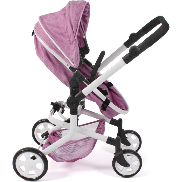 Лялькова коляска Mika, комбінована лялькова коляска 2в1 для дітей від 4 до 8 років, джинсовий рожевий, 595-62, 73 x 41 x 82 см, 20