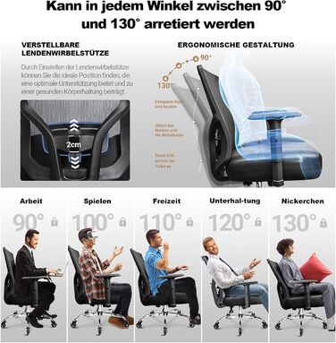 Офісний стілець 200 кг XXL, надзвичайно широке та надзвичайно товсте сидіння з пружинним сердечником, гумові ролики, регульована поперекова опора, безступінчасте блокування нахилу, ігровий та офісний поперекова подушка в комплекті Чорний - подушка сидіння