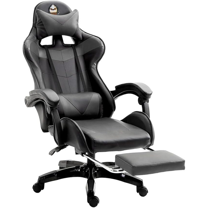 Ергономічне ігрове крісло, офісне крісло з регульованою висотою та функцією відкидання (чорне)