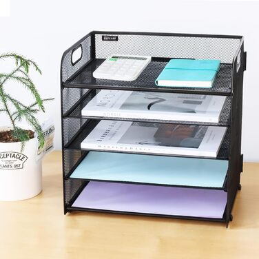 Органайзер для столу з ручкою, 5-рівневий органайзер для поштової скриньки, органайзер для лотка для документів для дому та школи, чорний