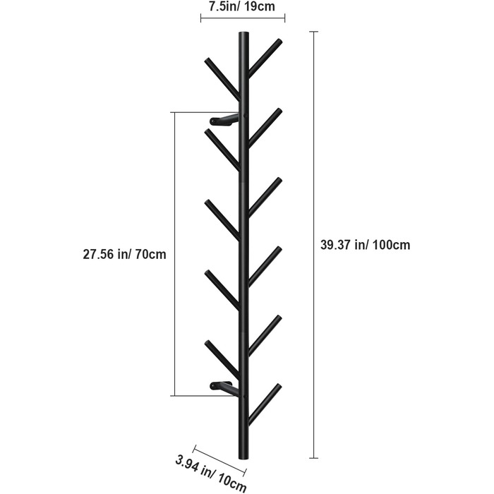 Настінна вішалка LOFTPLUS Black - 100см металева вішалка з 11 гачками, вішалка для курток, пальто, шапок, шарфів і сумок 100см чор