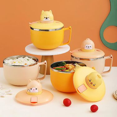 Миска для рамену з кришкою, велика миска для локшини швидкого приготування об&39ємом 1200 мл з таймером, миска для швидкого приготування з нержавіючої сталі 304 для локшини, бенто, обіду (Monkey)