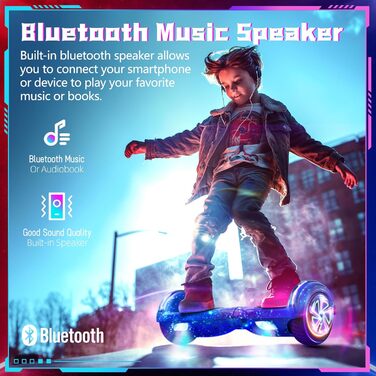 Електричний самокат Zoll 6,5 з Bluetooth, миготливими світлодіодними шинами та підсвічуванням двигунів, універсальний ховерборд для хлопчиків, дівчаток, дітей, підлітків