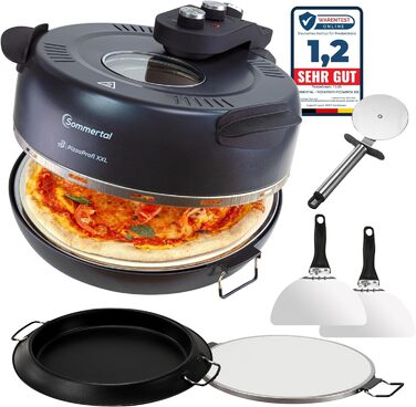 Піч для піци Sommertal PizzaProfi XXL з кам'яною плитою 39 см піч для піци електрична, швидка 3-хвилинна піца, до 380C набір із 5 предметів із вставкою для сковороди, 2 шт. шкірка для піци, різак, піца Stone PizzaProfi XXL 39 см