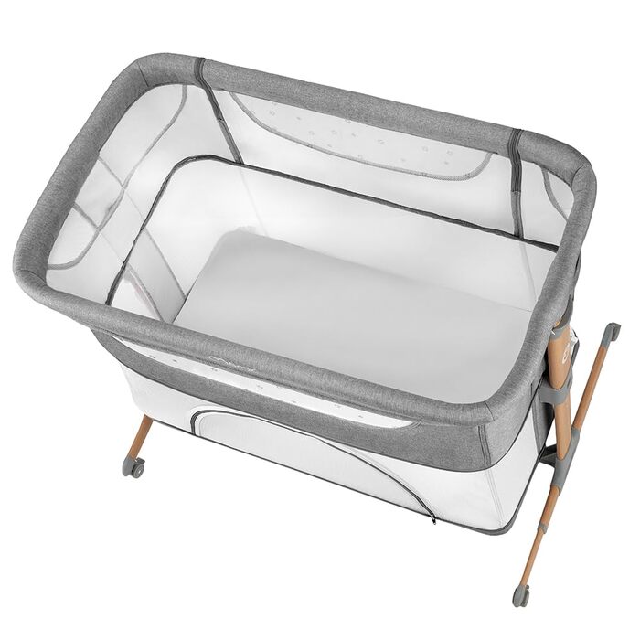 Дитяче ліжечко Momi SMART Bed 4-в-1 до 15 кг, приліжкове ліжечко для немовлят з матрацом, регульована висота, сірого кольору, одномісне