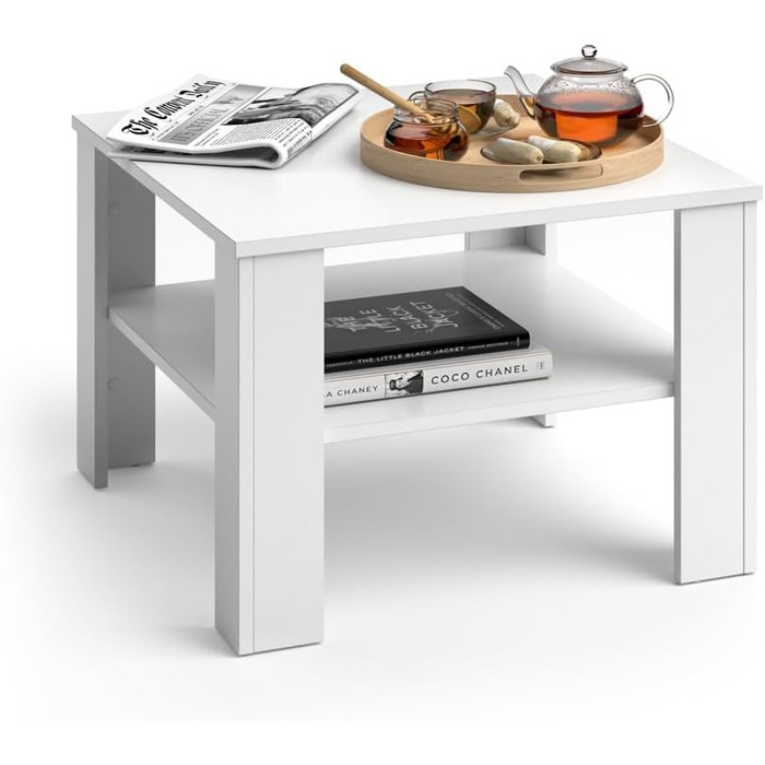 Журнальний столик Vicco Homer, журнальний столик з полицею, білий, 60 x 60 см Білий 60x42x60 см