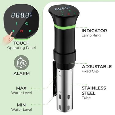 Плита Sous Vide Stick з сенсорним РК-дисплеєм Занурювальний термостат Таймер Sous-Vide 1000 Вт для контейнерів до 20 л 25-92.5C Повільна плита 360 Прецизійна каструля Циркуляція занурення