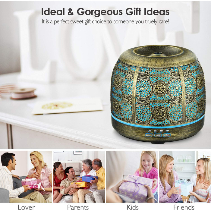 РОЗПРОДАЖ Ароматичний дифузор оновленої версії, 500 мл металевий ароматерапевтичний дифузор для ефірних масел, 7 кольорових ароматичних ламп, старовинний зволожувач повітря з дифузором для дитини, домашнього офісу або йоги