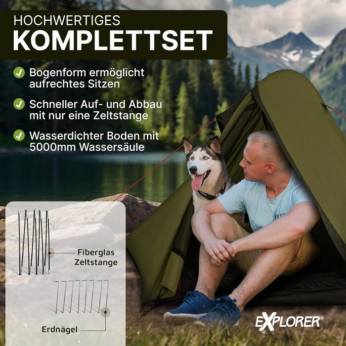 Намет EXPLORER Dakota на 1-2 особи, малий розмір у спорядженні, надлегкий, для подорожей на велосипеді або мотоциклі, 1-2 особи, водяний стовп 3000 мм, з окремим внутрішнім наметом, водонепроникним підлоговим покриттям, для піших прогулянок, трекінгу, кем