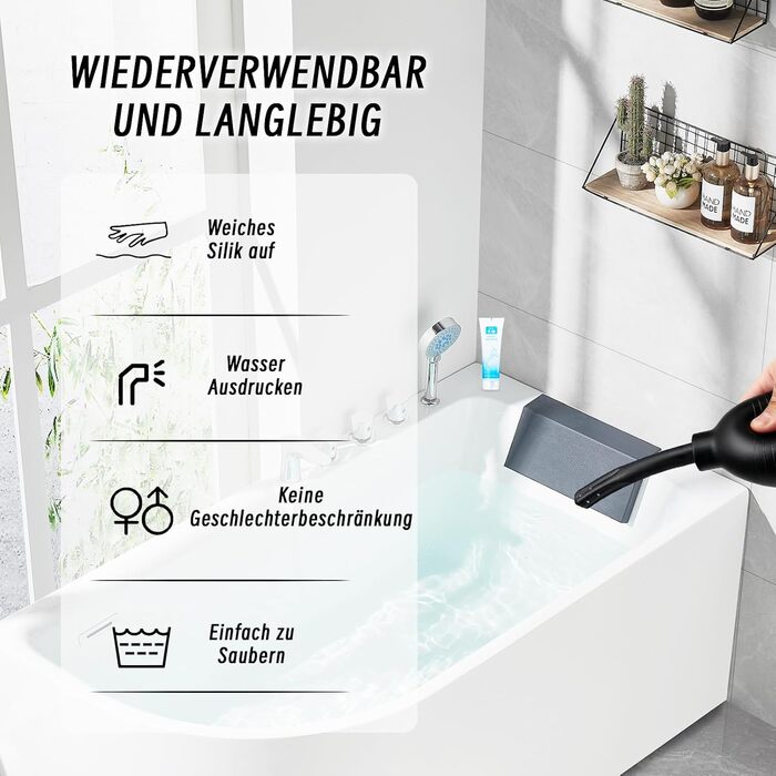 Силіконовий анальний душ для інтимної гігієни, з 3 насадками, 29 см, 220 мл, комплект для очищення з гелем 25 г