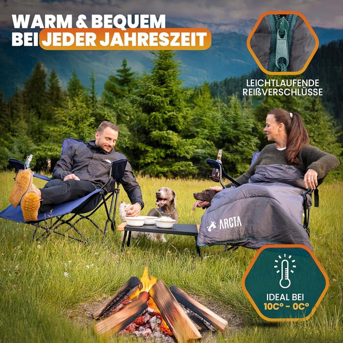 Спальний мішок для кемпінгу ARCTA 3-в-1 Можна використовувати як спальний мішок-ковдру, пальто або плед 3-сезонний спальний мішок для дорослих, теплий та легкий, бавовняна підкладка, підходить для використання на вулиці, 20075 см