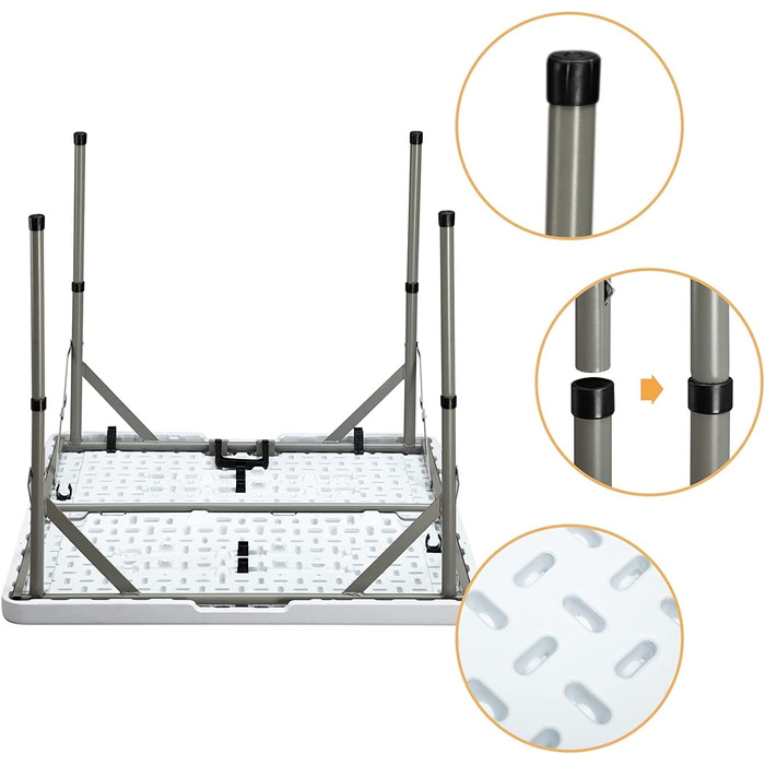 Розкладний стіл HollyHOME, квадратний, 87 см, кемпінговий стіл, розкладний стіл, водонепроникний, садовий стіл, балконний стіл, портативний розкладний стіл, обідній стіл для кухні, барбекю, кейтерингу, вечірки, білий, 87 см * 87 см