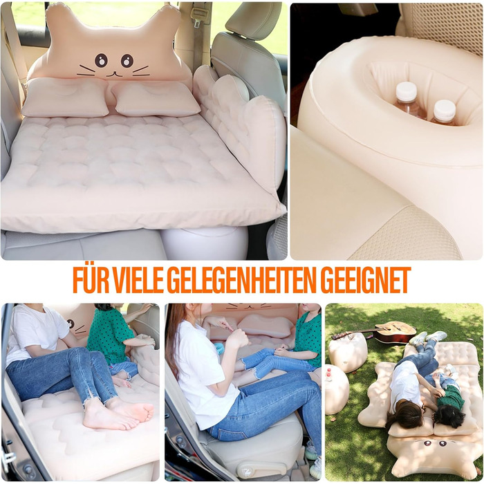 Надувний матрац Ergocar для автомобіля Happy Cat з насосом, подушка для кемпінгу та автокрісла для подорожей, кемпінгу, двору та пляжу (синій)