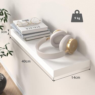 Настінна полиця STOREMIC, Білі настінні полиці 40 см, Комплект із 3 плаваючих полиць білого кольору, Сучасна декоративна полиця з лаконічним покриттям для спальні, кухні, офісу, вітальні тощо. Білий колір 40 x 14 x 3 см