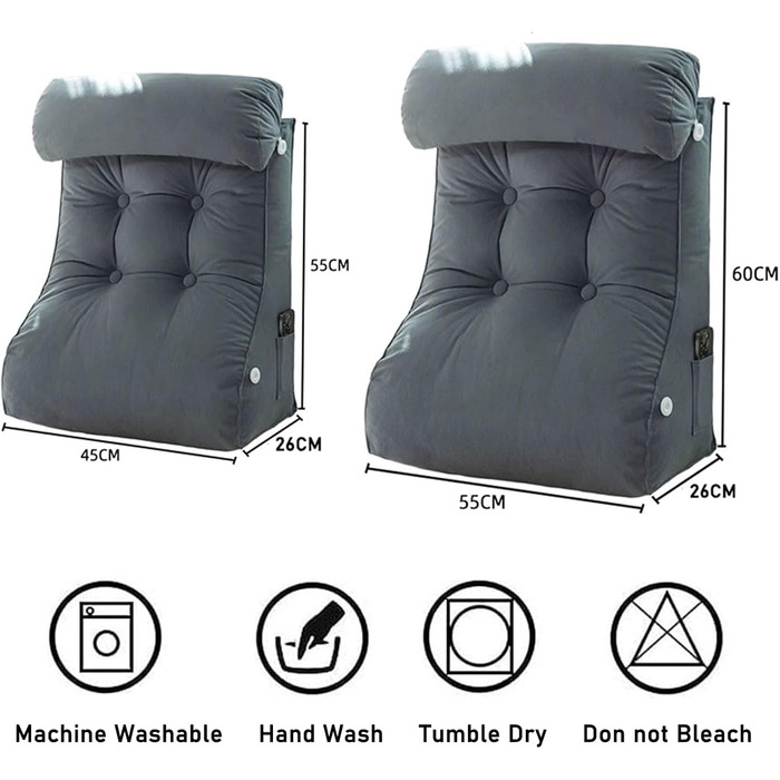 Подушка для спинки дивана/ліжка/узголів&39я, велика подушка для читання для дорослих, м&39яка подушка для спини зі знімним підголівником для читання/відпочинку/ігор (55 x 60 x 26 см, коричнева) 55x60x26 см коричневий