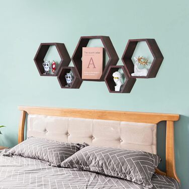 Шестигранні плаваючі полиці, настінні дерев&39яні стільникові настінні полиці для зберігання у фермерському стилі з 5 шт. , для ванної кімнати, кухні, спальні, вітальні, офісу, оздоблення з коряги (горіх) шестигранний волоський горіх