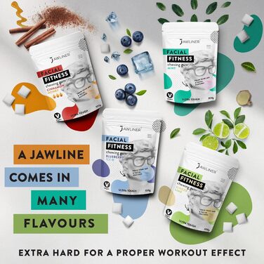 Jawliner® - Піонер найміцнішої ручної роботи Extreme Ultra 15x Harder Jawline Gum, що включає 12 тижнів коучингу - Жувальна гумка з чорницею без цукру - Тренажер для підборіддя - Жувальна гумка для формування щелепи (2 місяці упаковки)