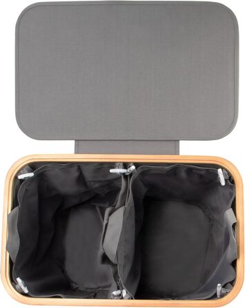 Кошик для білизни з 1 кришкою 2 відділення 150 л Бамбукова тканина Сірий Великий XXL - Кошик для білизни Сірий Темно-сірий Антраци