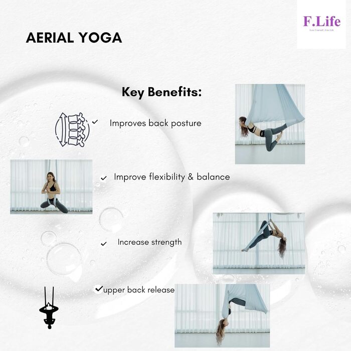 Комплект для йоги F.Life Aerial Yoga Hammock - Йога-гойдалка різнокольорова, 5 ярдів - Літаюча йога, включає ланцюжок з ромашок, карабін та посібник з поз, Bunte Wolken