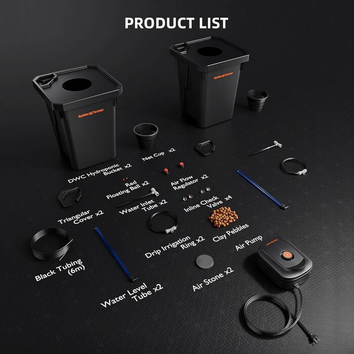 Гідропонна система вирощування Spider Farmer DWC з глибоководною культурою на 7 галонів, новим трикутним дизайном кришки, циркуляційною крапельною садовою системою з крапельним набором у горщиках, повітряним насосом 8 Вт, 2 відра