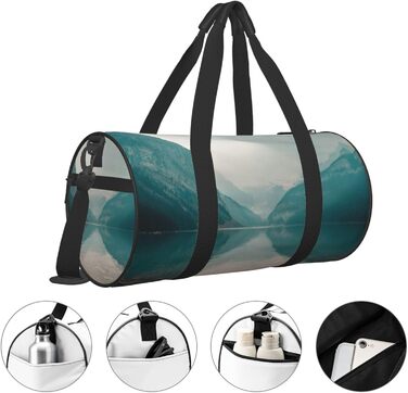 Спортивна сумка, дорожня сумка Банф, з малюнком гірського пейзажу, на нічліг, чорна, універсальний розмір