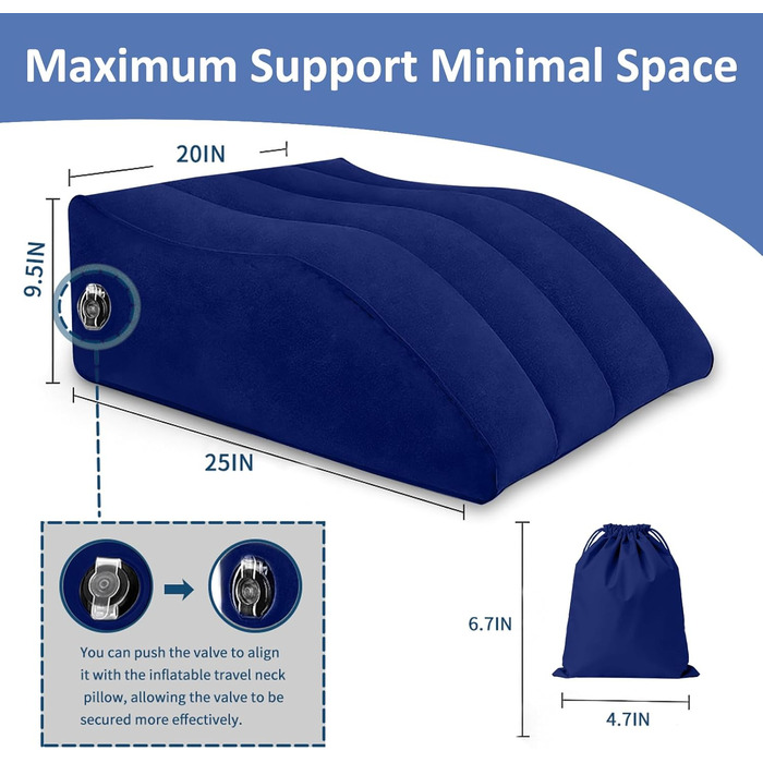 Подушка для підняття ніг, надувна подушка для підтримки ніг клиноподібна подушка для сну, вагітності та післяопераційного відновлення, подушка для підняття ніг для зняття тиску на ноги та покращення кровообігу (синя)