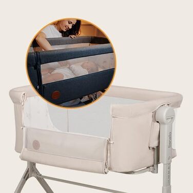 Дитяче ліжечко Lionelo Leonie Plus 3-в-1 (до 9 кг), додаткове ліжко та колиска, регульована висота, повітропроникні стінки, знімні боковини, колеса з гальмами, великий кошик, колір Beige Plus
