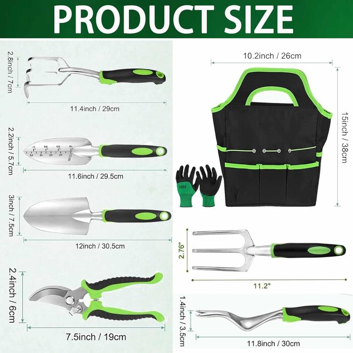 Набір садових інструментів Gartenwerkzeug, 8 предметів. Легкий набір ручних інструментів для саду з алюмінієвого сплаву з антикорозійним покриттям, чудовий подарунок. У комплекті міцний чохол для зберігання та ергономічні ручки з протиковзким покриттям (З
