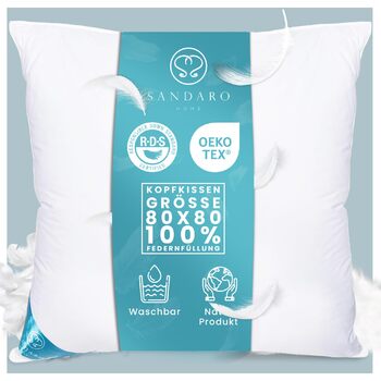 Пухова подушка 80 x 80 см Сертифікована Oeko-Tex подушка 80x80 зі 100 натуральним пір&39яним наповнювачем, подушка 80x80 з гусячим пір&39ям у бавовняному чохлі. Для спокійного сну (1500) 1500.0 грамів