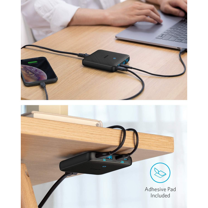 Зарядний пристрій Anker USB-C, 543 (65 Вт II) PIQ 3.0 & GaN 4-портовий блок живлення, тонкий дизайн, два порти USB-C (45 Вт макс.)