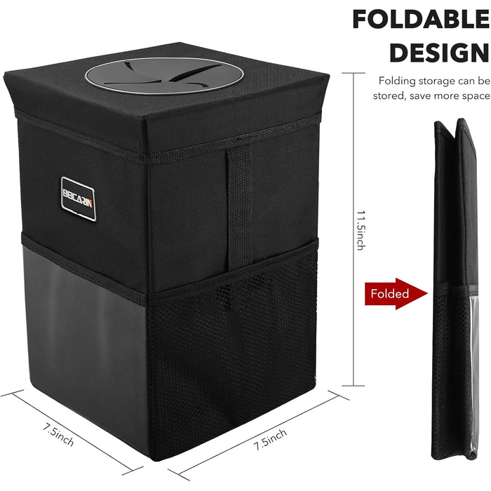 Поліестеровий автомобільний сміттєвий бак Beicarin з кришкою - Автомобільний мішок для сміття з кишенями для зберігання герметични
