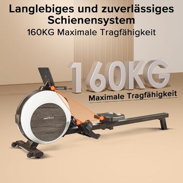 Домашній гребний тренажер MOBI FITNESS, інтелектуальний магнітний гребний тренажер з 40 рівнями опору, максимальний опір 45 кг, максимальна вага користувача 160 кг, світлодіодний дисплей даних, тиха конструкція (сумісний із додатком) Luka