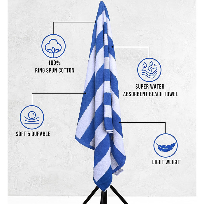 Упаковки пляжних рушників 76x152 см, поглинаючі рушники з 100 бавовни (сині, жовті, зелені, помаранчеві) Сині, жовті, зелені, пома