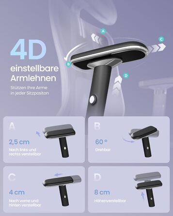 Ергономічне офісне крісло SONGMICS, стілець для столу, ігрове крісло, регульована поперекова опора, підголівник, підлокітники, підходить для різних розмірів тіла, вантажопідйомність до 150 кг, чорний колір OBN067BH01