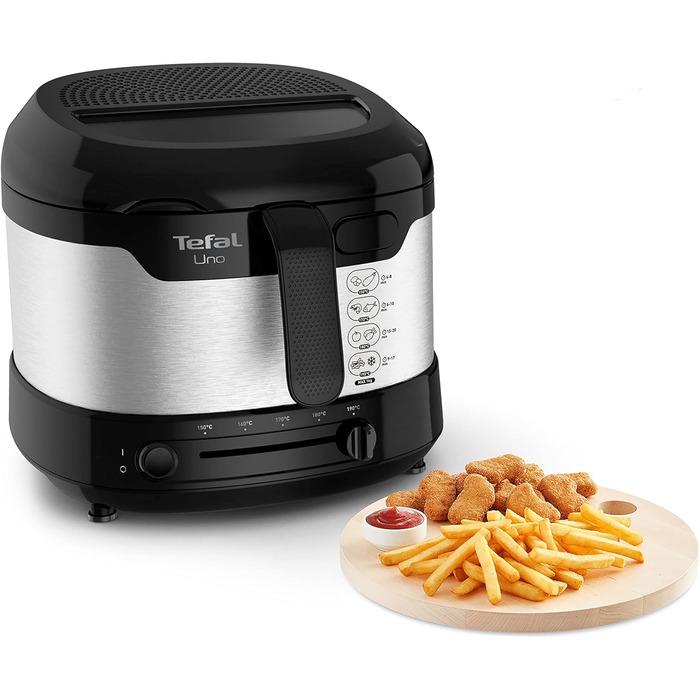Фритюрниця Tefal Uno M FF215D 1470 Вт місткість 1 кг регульований термостат оглядове вікно положення зливу нержавіюча сталь/чорний