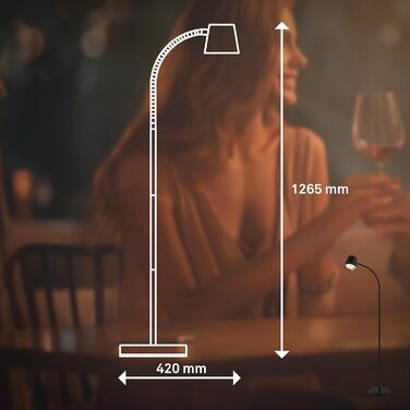 Бездротовий LED-торшер BRILONER з сенсорним керуванням, плавним регулюванням яскравості, змінним акумулятором та лампою, висота 126,5 см, чорний