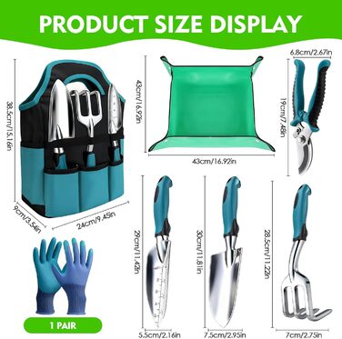 Набір садових інструментів Gartenwerk 7 предметів з рукавичками та сумкою для зберігання, ергономічні ручки з антиковзким покриттям, садовий набір для роботи на відкритому повітрі