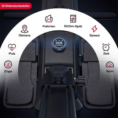 Гребний тренажер преміум-класу Sportstech sRow/10 дюймів/Lite для домашнього використання сенсорний дисплей/ручка - якісний німецький бренд - додаток з тренуваннями та курсами, складний гребний тренажер зі світлодіодною технологією, домашній спортзал sRow