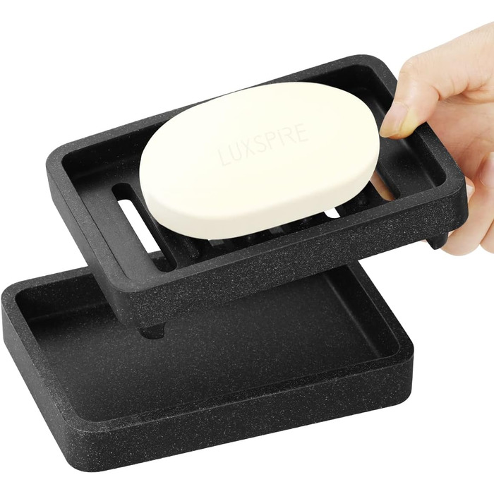 Двошарова знімна мильниця Luxspire, елегантна мильниця з текстурою гравію зі смоли, тримач мила, що швидко сохне, мильниця для кух