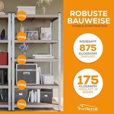 Надміцний стелаж, стелаж для зберігання, 40 x 90 x 180 см, стелаж зі сталевою рамою, вантажопідйомність до 875 кг кожен, 5 регульованих полиць, сріблястий СТАНДАРТ 90x180 см