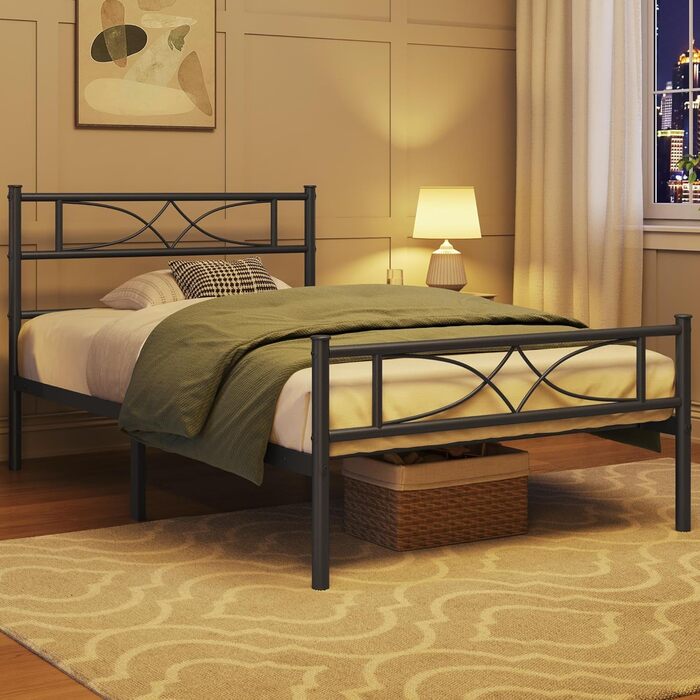 Металеве ліжко Yaheetech 90 x 200 см Каркас ліжка з високим узголів&39ям Гостьове ліжко з рейковою основою для спальні Кімната для гостей Багато місця для зберігання під ліжком Чорне 90 x 200 см