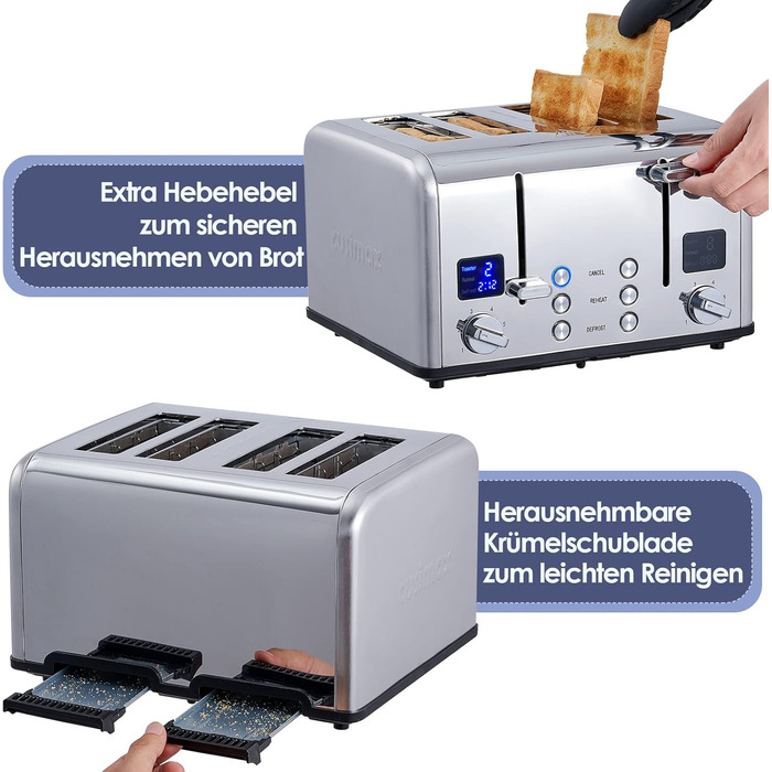 Тостер на 4 скибочки, тостер CUSIMAX з нержавіючої сталі зі світлодіодним дисплеєм та 4 надзвичайно широкими слотами для тостів, 2
