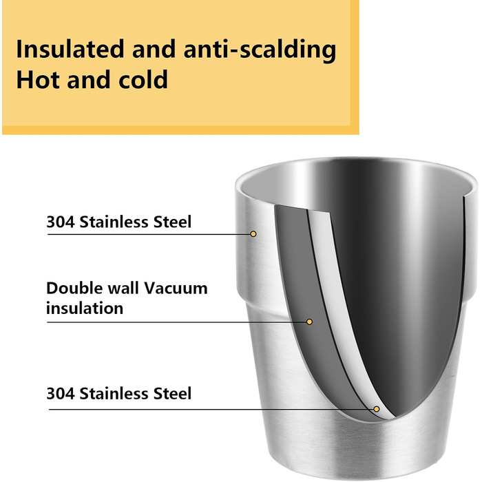 Набір із 6 чашок з нержавіючої сталі, чашка з нержавіючої сталі об&39ємом 300 мл, срібна кемпінгова чашка розміром 9,5x8,2 см для дому, ресторану, вечірки, кемпінгу