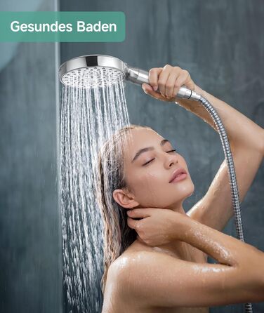 Душова лійка SR SUN RISE з фільтром, шланг та картриджі для фільтрації, 9 режимів розпилення з 4-ступеневим фільтром води, високий тиск для жорсткої води, видаляє залишковий хлор, важкі метали та бактерії, хромоване покриття з іонами срібла