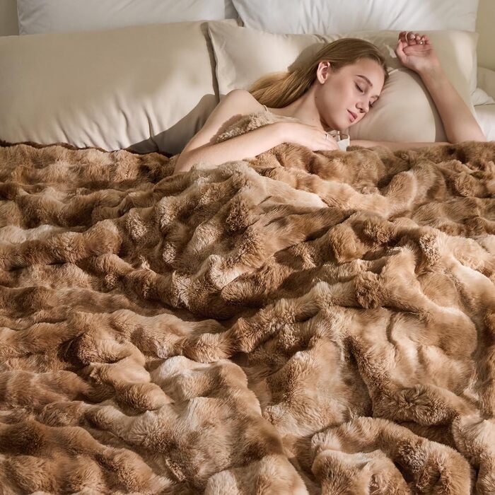 Пухнаста ковдра EMME, пухнаста товста ковдра з кроликом, пухнастий плед для дивана, флісова ковдра, пухнаста ковдра для вітальні, двоспальний диван, сіро-коричневий, 1-тай-дай