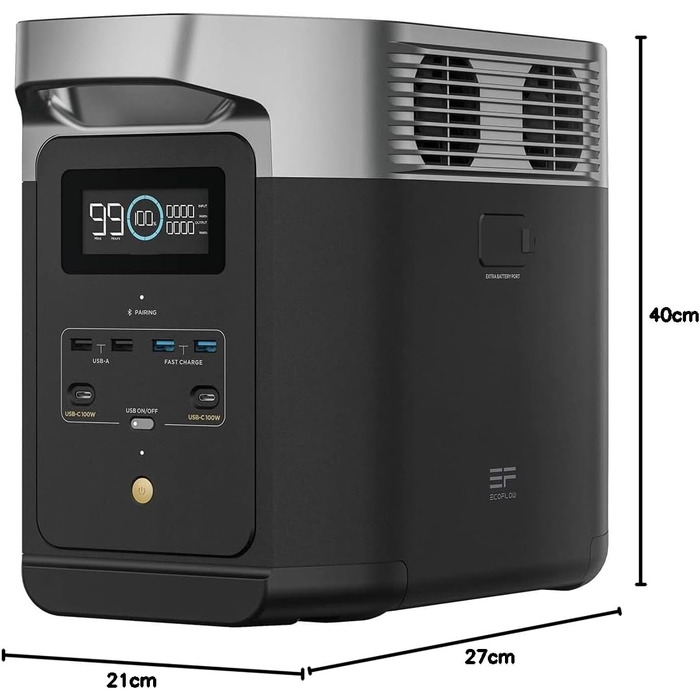 Портативна електростанція EF ECOFLOW Delta 2 1024 Втгод, сонячний генератор із можливістю розширення до 3 кВтгод, для кемпінгу, автофургонів, незначні дефекти упаковки, продукт невикористаний (відновлений)