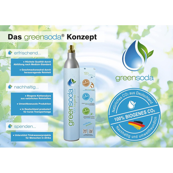 Зелена сода Преміальний універсальний содовий балон 425 г вуглекислого газу на 60 л (25 г додатково) Циліндр CO2 для виробника газованої води SodaStream НОВИЙ